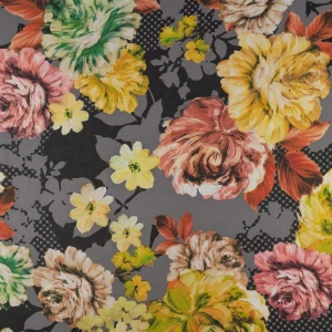 Tkanina szyfon wzór kwiaty kolor czarny TextileClub 