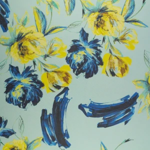 Tkanina szyfon wzór kwiaty kolor seledynowy TextileClub 