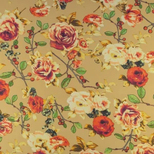 Tkanina szyfon wzór kwiaty kolor pomarańczowy TextileClub 