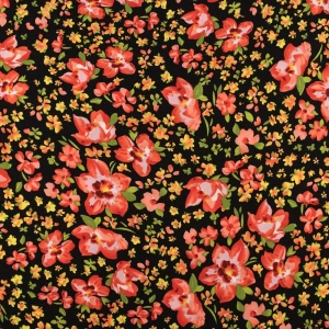 Tkanina wiskoza wzór kwiaty kolor czarny TextileClub 