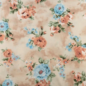 Tkanina wiskoza wzór kwiaty kolor beżowy TextileClub 