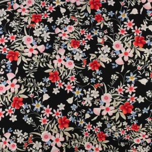 Tkanina wiskoza wzór kwiaty kolor czarny TextileClub 