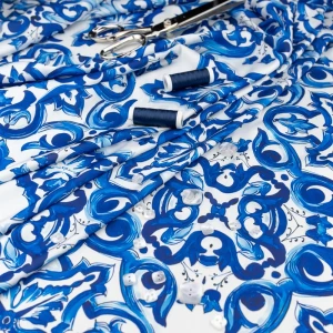 Szyfon jedwabny majolica niebieski TextileClub 