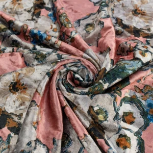 Welur cuba kwiaty brudny różowy TextileClub 