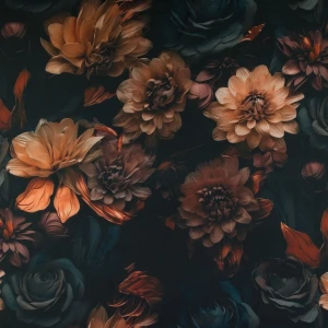 Szyfon glamour kwiaty pomarańczowo czarny TextileClub 