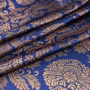 Tkanina satyna glamour wzór ornamenty kolor chabrowy TextileClub 