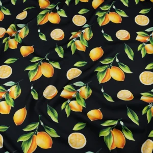 Wiskoza twill cytryny czarny TextileClub 