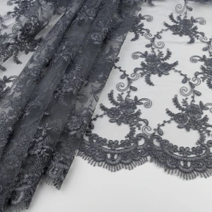 Koronka materiał w kwiaty kolor ciemny szary TextileClub 