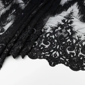 Koronka materiał w kwiaty kolor czarny TextileClub 