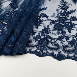 Koronka materiał w kwiaty kolor granatowy TextileClub 