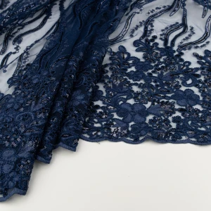 Koronka materiał w kwiaty kolor granatowy TextileClub 