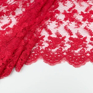 Koronka materiał w kwiaty kolor czerwony TextileClub 