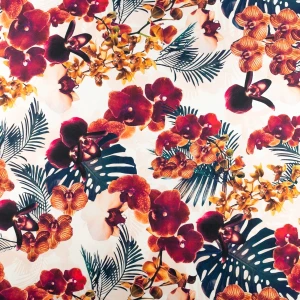 Tkanina wiskoza twill wzór orchdea kolor ecru TextileClub 