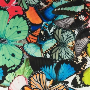 Tkanina wiskoza twill wzór motyle odcienie zielonego TextileClub 