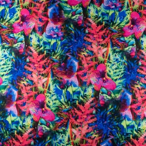 Tkanina wiskoza twill wzór kwiaty odcienie różowego TextileClub 