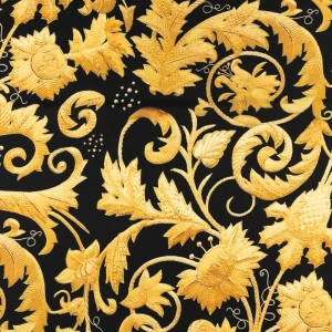 Tkanina wiskoza twill w złote kwiaty kolor czarny TextileClub 