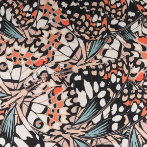 Tkanina wiskoza twill wzór motyle odcienie beżu TextileClub 