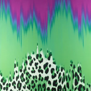 Tkanina wiskoza twill wzór panterka i mazany zielony i różowy TextileClub 