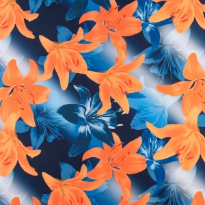 Dzianina ity wzór kwiaty kolor niebiesko granatowy TextileClub 