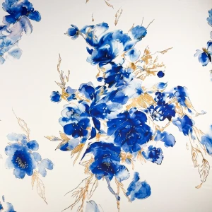 Szyfon jedwabny szafirowe kwiaty TextileClub 