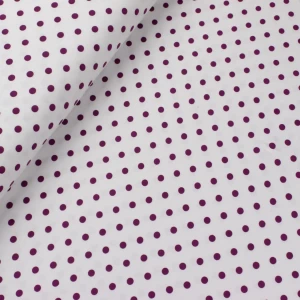 Konsultacje z krawcową - Jersey bawełniany wzór groszki śliwkowe, tło białe TextileClub 