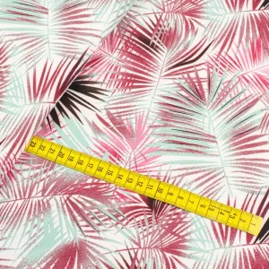 Konsultacje z krawcową - Tkanina silki wzór liście kolor różowy TextileClub 