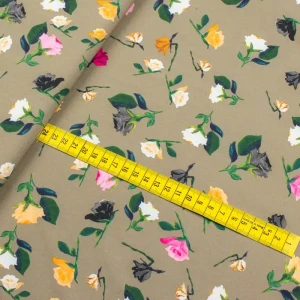 Konsultacje z krawcową - Tkanina silki wzór kwiaty kolor karmelowy TextileClub 