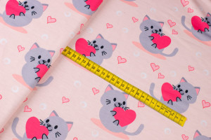 Dzianina dresówka pętelka wzór koty kolor ecru - TextilHouse