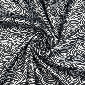 Tkanina Satyna lycra wzór zebra kolor biały - TextilHouse