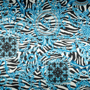 Tkanina Satyna lycra zebra wzór wzór włoski kolor niebieski
