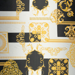 Tkanina Satyna lycra wzór włoski zlote ornamenty