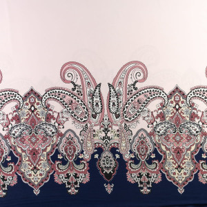 Dzianina jersey ity wzór paisley kolor różowo granatowy border dwustronny - TextilHouse