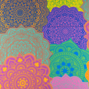 Tkanina wiskoza twill wzór kolorowa mandala| wiskoza na sukienki - materiał wiskoza - TextilHouse