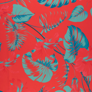 Tkanina wiskoza twill wzór monstera kolor czerwony| wiskoza na sukienki - materiał wiskoza - TextilHouse