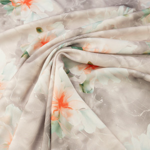 Wiskoza twill kwiaty beżowy| wiskoza na sukienki - materiał wiskoza - TextilHouse