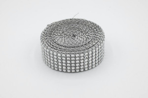 TAŚMA DIAMENTOWA Z CYRKONIAMI 30 mm SREBRNA - TextilHouse