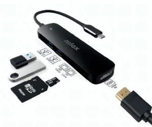 Nilox Nxdsusbc05 Negro / Adaptador Usb-C 5 En 1, Hdmi, Usb 3.2 Gen1, Sd/Tf