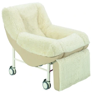 CQR Mobile Chair | Adjustable Leg Rest | Lambs Wool Cover | 4 Braked Swivel Castors | Machine Washable | 1 Year Warranty | Tiacare