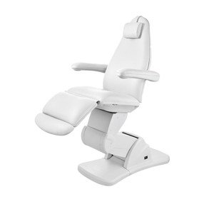 Sillón camilla de estética Front: Eléctrico con cuatro motores para controlar altura e inclinación del respaldo y reposapiés, reposabrazos abatibles y