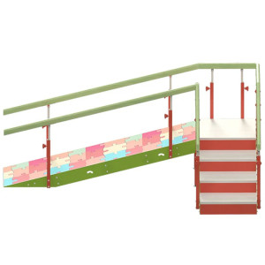 Escalera infantil con rampa: Cuatro escalones con pasamanos regulable