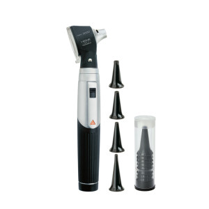 Otoscopio Heine Mini 3000: cuatro espéculos de uso continuo, cinco espéculos desechables de 4mm y 2,5mm