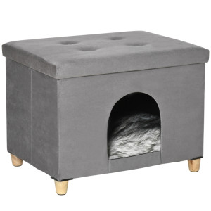 Tildasstore Kattgrotta med kudde plysch grå 60x45x44,5 cm
