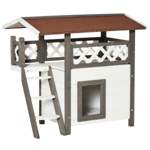 Tildasstore Katthus med terrass och trappor 77x50x73 cm