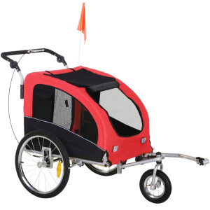 Tildasstore 2i1 cykelvagn/joggingvagn för hund röd/svart