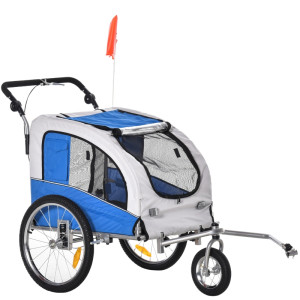 Tildasstore 2i1 cykelvagn/joggingvagn för hund vit/blå