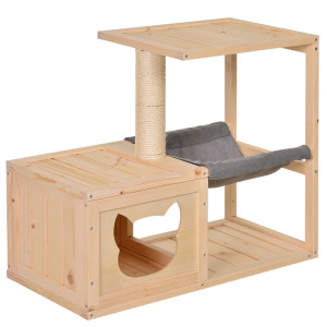 Tildasstore Katthus med hängmatta granträ 70x35x60 cm