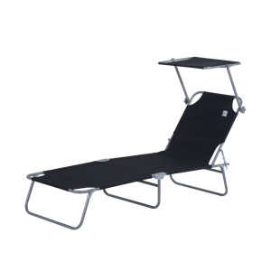 Tildasstore Solsäng med solskydd hopfällbar 187x58x36 cm svart