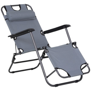 Tildasstore Solstol 2i1 med dyna hopfällbar 118x60x80 cm grå