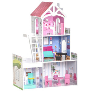 Tildasstore Dockhus 3 våningar med möbler 60x29x85 cm