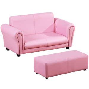 Tildasstore Barnsoffa med fotpall konstläder rosa